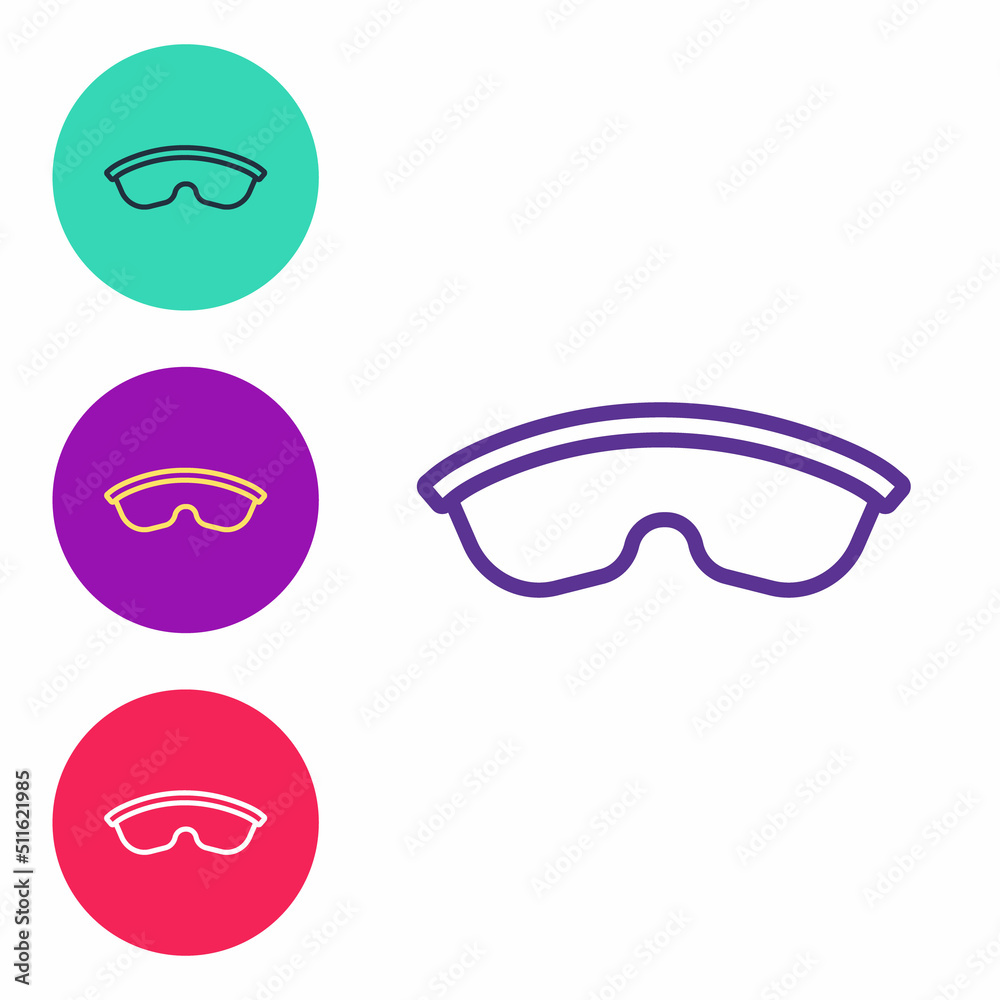 Set line Safety goggle glasses icon isolated on white background. Set icons colorful. Vector Set line Safety goggle glasses icon isolated on white background. Set icons colorful. Vector