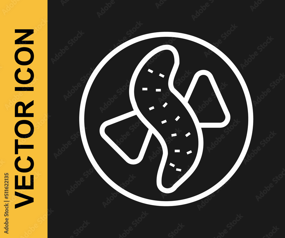 White line Served cucumber on a plate icon isolated on black background. Marine food. Vector White line Served cucumber on a plate icon isolated on black background. Marine food. Vector