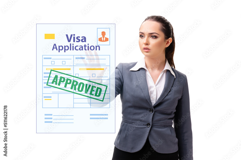 Visa application concept with businesswoman Visa application concept with businesswoman