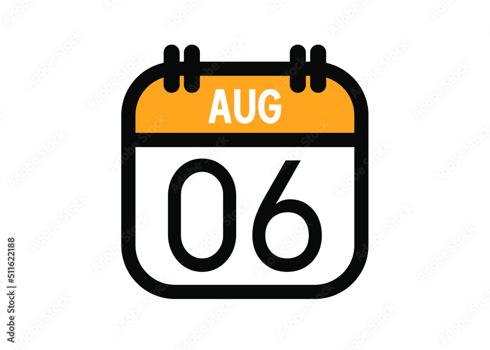 August 6. August calendar for deadline and appointment. Vector in Yellow. August 6. August calendar for deadline and appointment. Vector in Yellow.