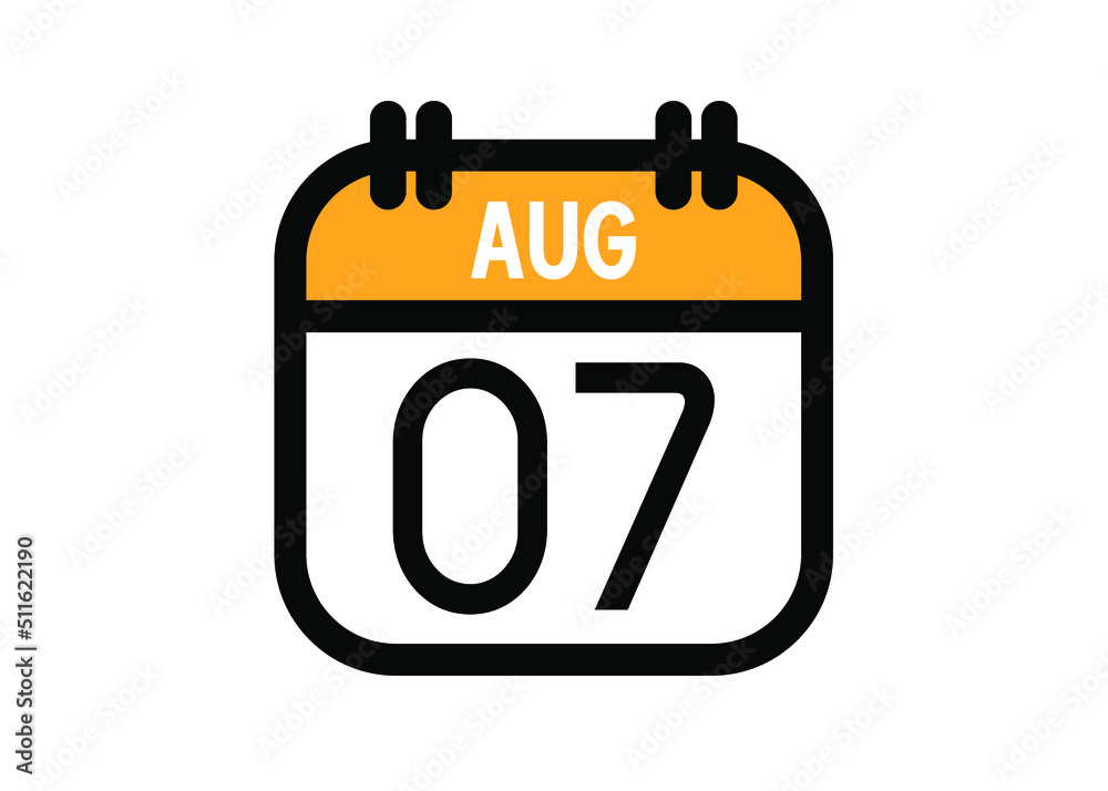 August 7. August calendar for deadline and appointment. Vector in Yellow. August 7. August calendar for deadline and appointment. Vector in Yellow.