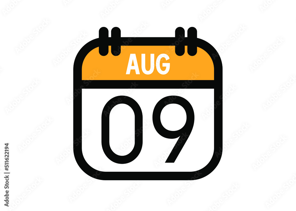 August 9. August calendar for deadline and appointment. Vector in Yellow. August 9. August calendar for deadline and appointment. Vector in Yellow.