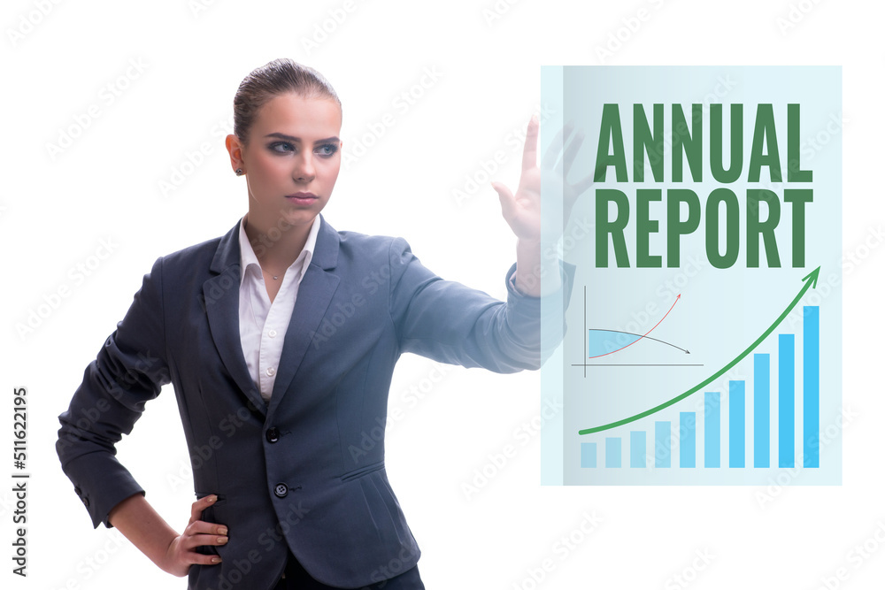 Businesswoman in annual report concept Businesswoman in annual report concept