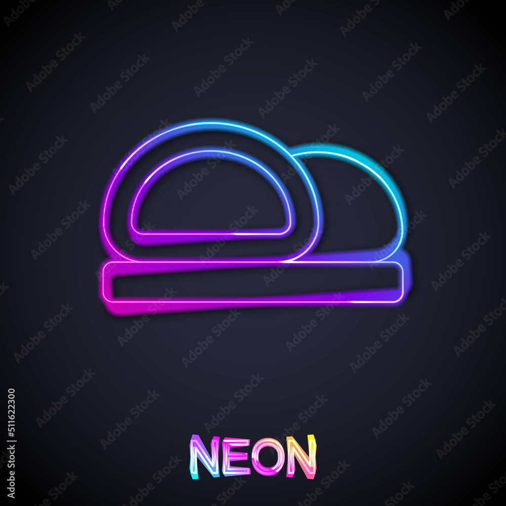 Glowing neon line Sushi icon isolated on black background. Traditional Japanese food. Vector Glowing neon line Sushi icon isolated on black background. Traditional Japanese food. Vector