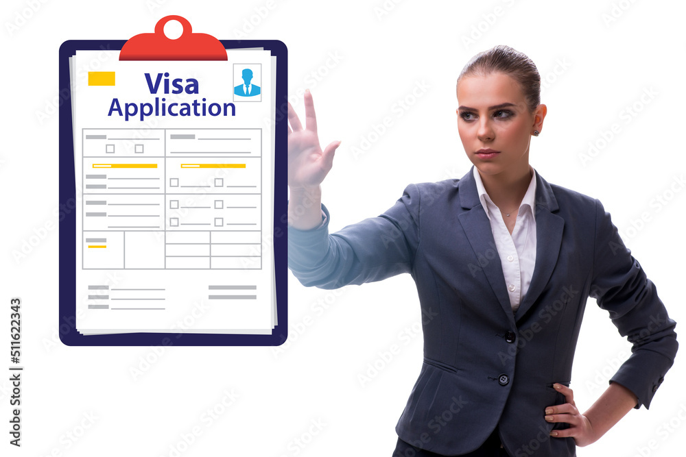 Visa application concept with businesswoman Visa application concept with businesswoman