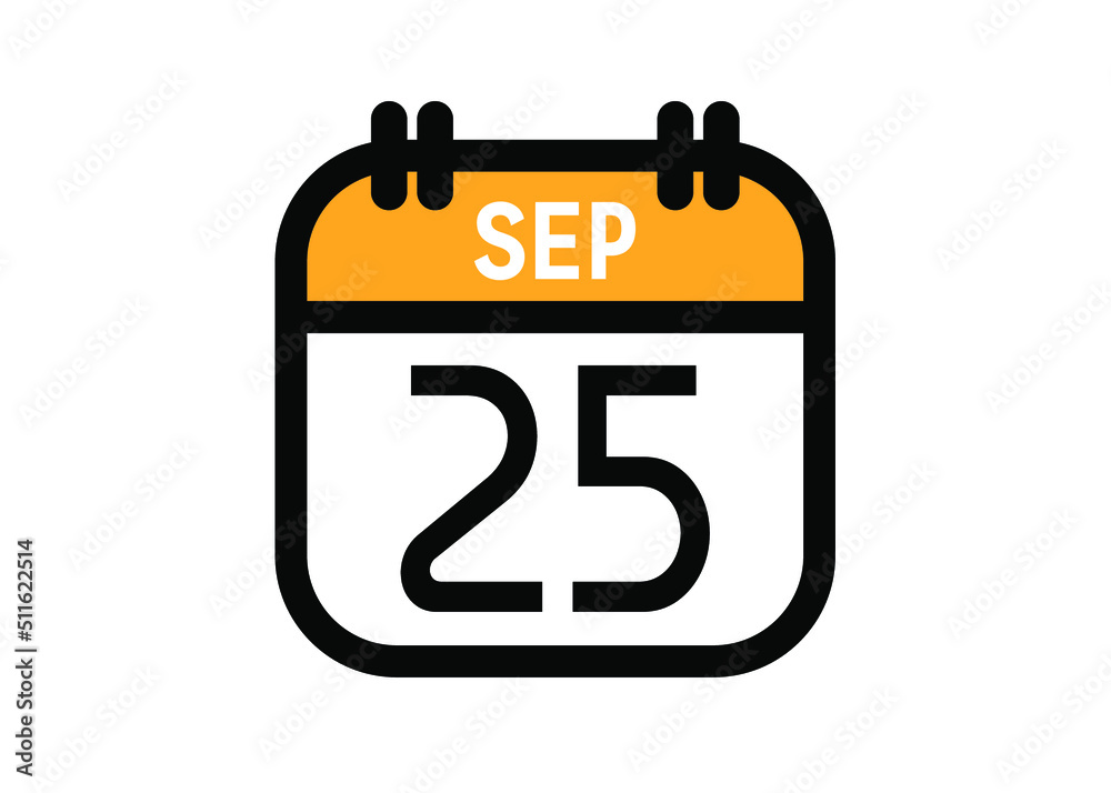 September 25. September calendar for deadline and appointment. Vector in Yellow. September 25. September calendar for deadline and appointment. Vector in Yellow.