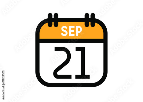 September 21. September calendar for deadline and appointment. Vector in Yellow.