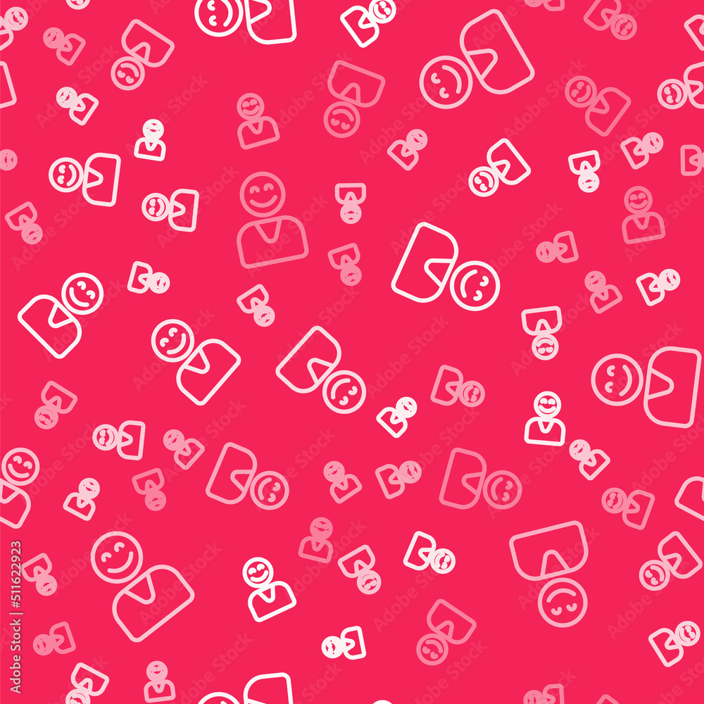 White line Happy customer icon isolated seamless pattern on red background. Vector White line Happy customer icon isolated seamless pattern on red background. Vector