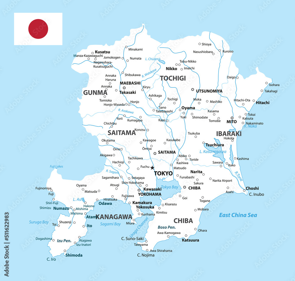 Fototapeta premium Kanto Map. Map of Japan Prefecture. White color