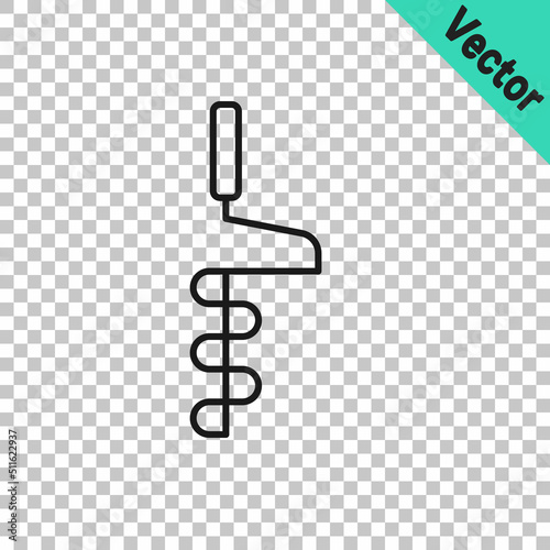 Black line Hand ice drill for winter fishing icon isolated on transparent background. Vector