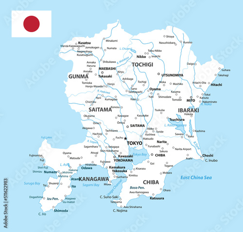 Kanto Map. Map of Japan Prefecture. White color photo