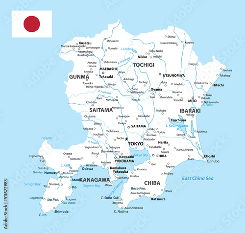 Kanto Map. Map of Japan Prefecture. White color