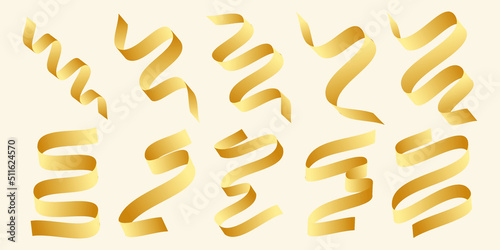 realistic gradient gold ribbon icon set