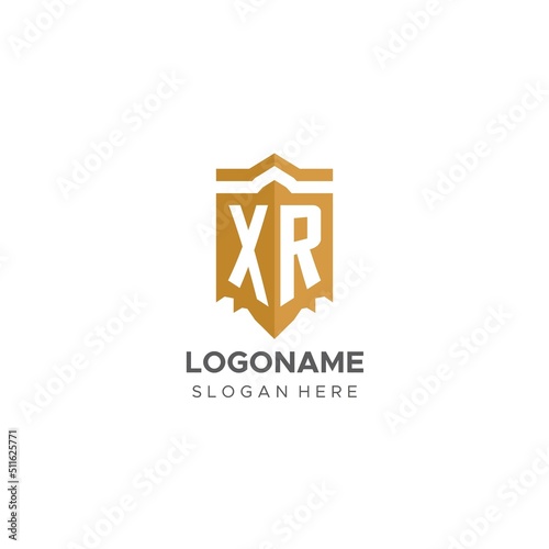 Monogram XR logo with shield geometric shape, elegant luxury initial logo design