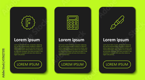 Set line Exam paper with incorrect answers, Calculator and Fountain pen nib. Business infographic template. Vector
