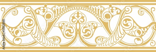 Vector seamless golden oriental ornament. Endless Arabic patterned border, frame. Persian painting