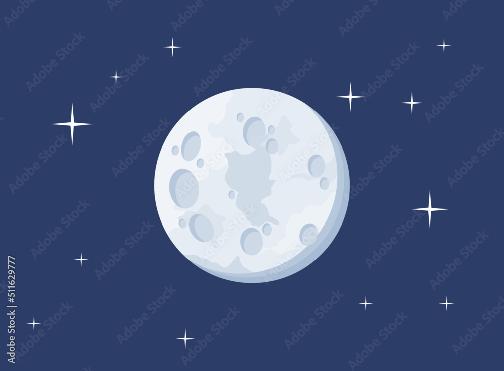 Fototapeta premium Full Moon or Planet with Star Background in Blue Night Sky Cartoon Vector Illustration for Astronomy Science Education or Graphic Element 