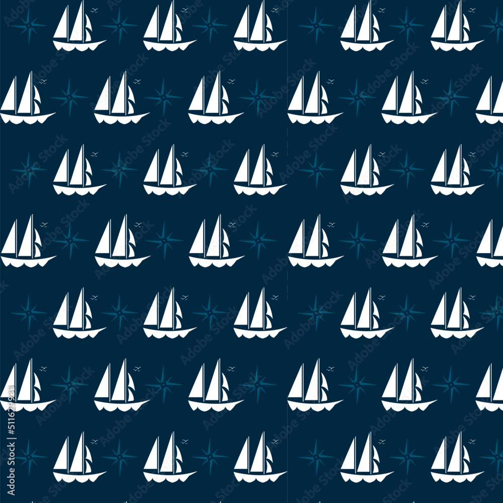 Barco patrón, velero y brujula patrón editable 