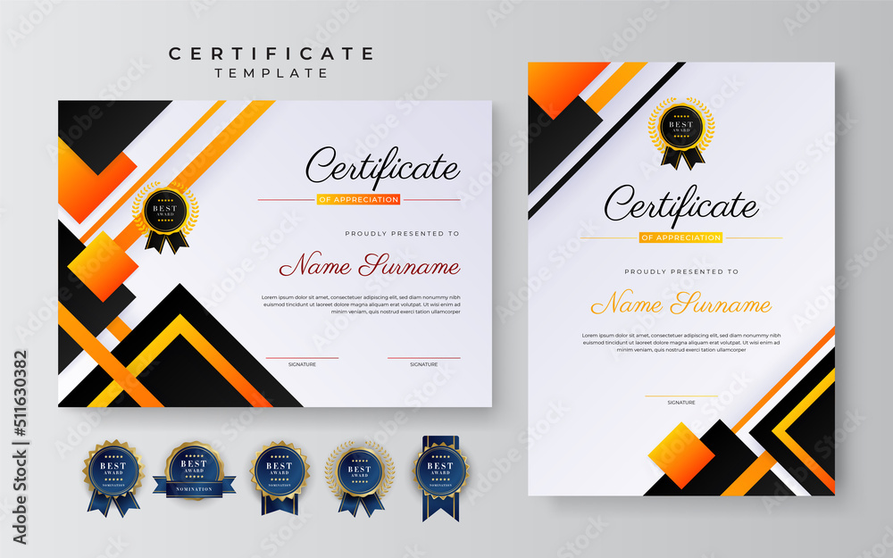 Vetor de Modern black and orange certificate of achievement award ...