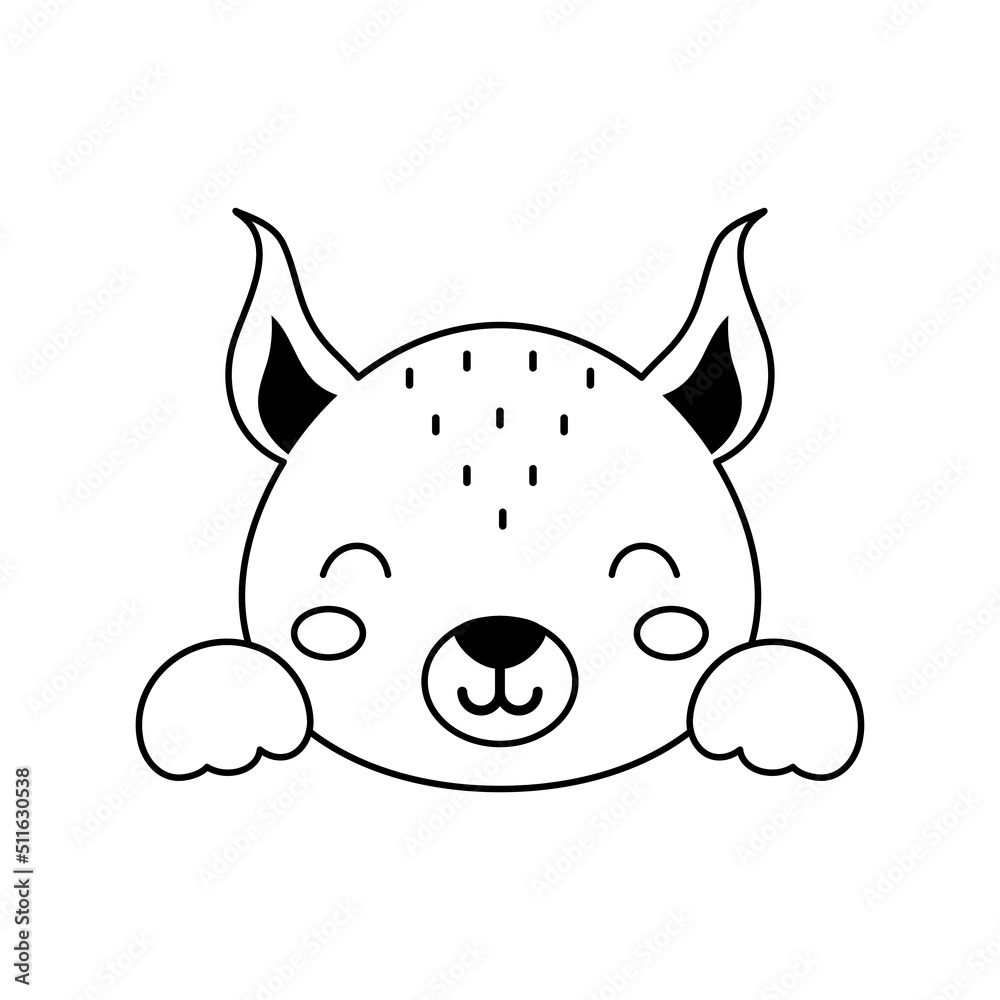 Cute squirrel head in Scandinavian style. Animal face for kids t-shirts, wear, nursery decoration, greeting cards, invitations, poster, house interior. Vector stock illustration Cute squirrel head in Scandinavian style. Animal face for kids t-shirts, wear, nursery decoration, greeting cards, invitations, poster, house interior. Vector stock illustration