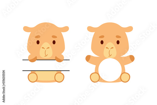 Cute little camel split monogram. Funny cartoon character for kids t-shirts, nursery decoration, baby shower, greeting cards, invitations, scrapbooking, home decor. Vector stock illustration