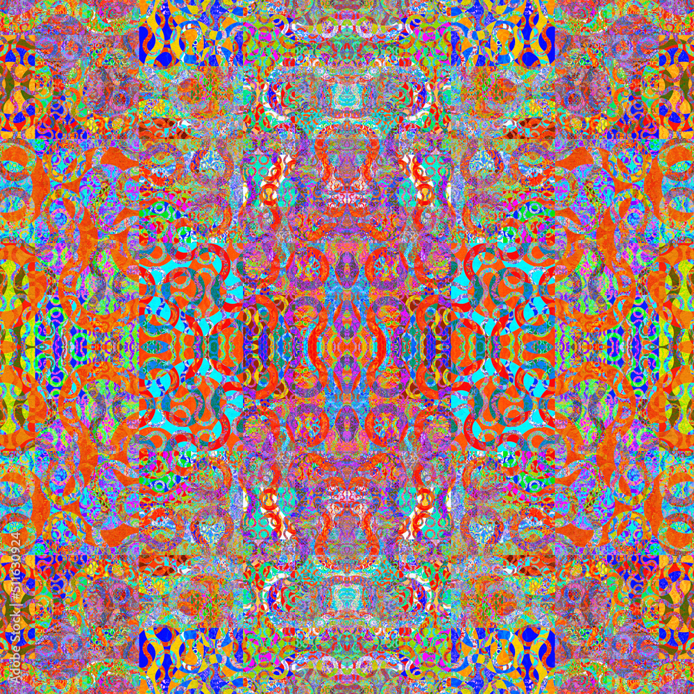 Creación de arte geométrico digital compuesto de objetos irregulares aglomerados en un conjunto caleidoscópico que muestra un mosaico colorido de líneas onduladas. Creación de arte geométrico digital compuesto de objetos irregulares aglomerados en un conjunto caleidoscópico que muestra un mosaico colorido de líneas onduladas.