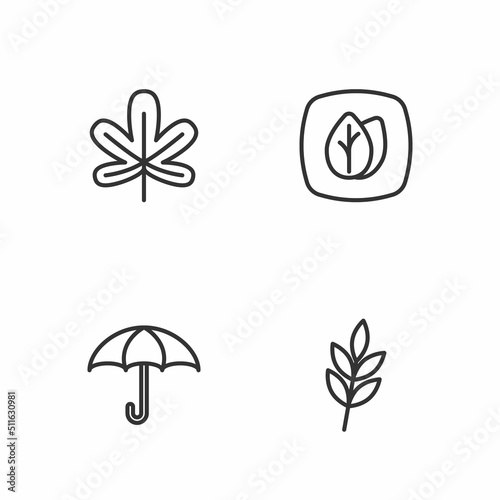 Set line Leaf, Umbrella, Chestnut leaf and icon. Vector