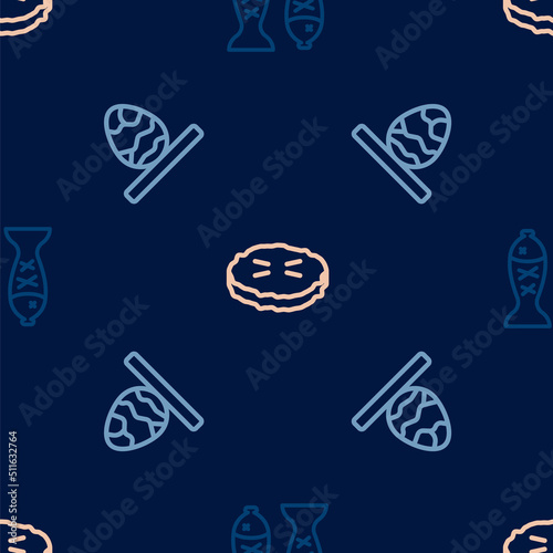 Set line Served fish on a plate, Chinese tea egg and Homemade pie on seamless pattern. Vector