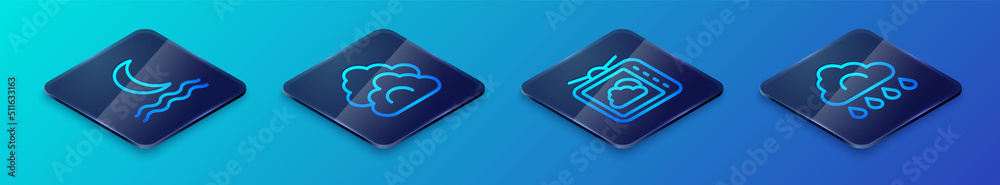 Set Isometric line Weather forecast, Night fog smoke, Cloud with rain and icon. Vector Set Isometric line Weather forecast, Night fog smoke, Cloud with rain and icon. Vector