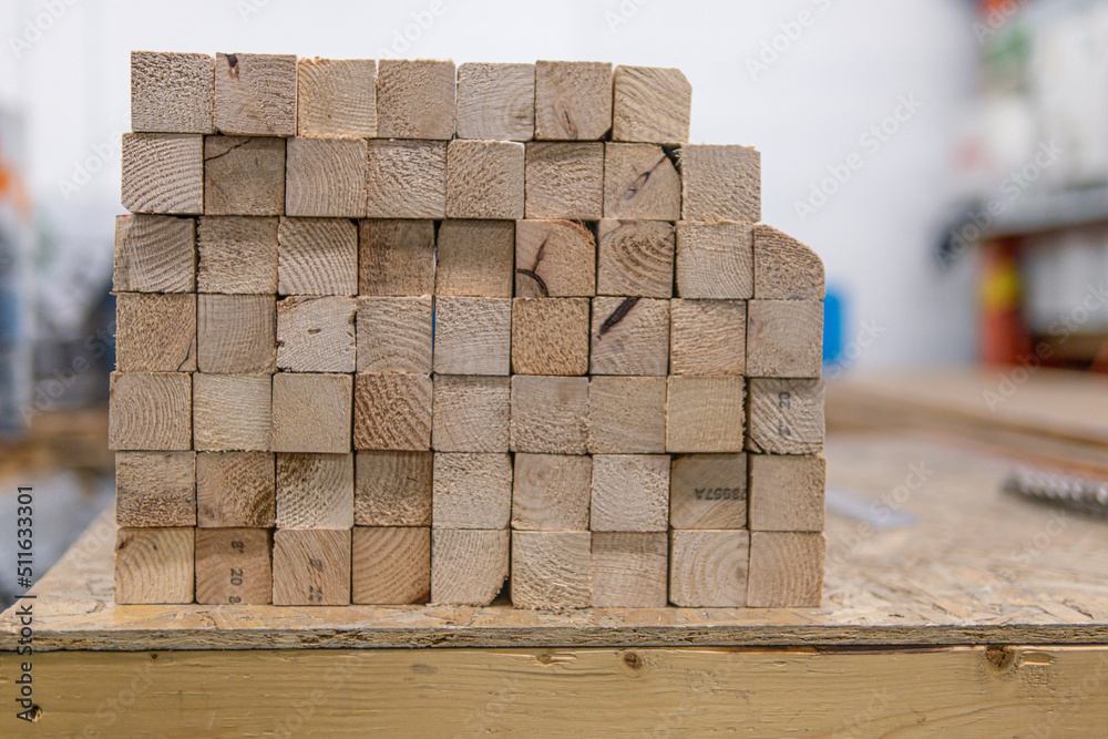 Obraz premium Wood Stacked in Lumberyard from a sawmill