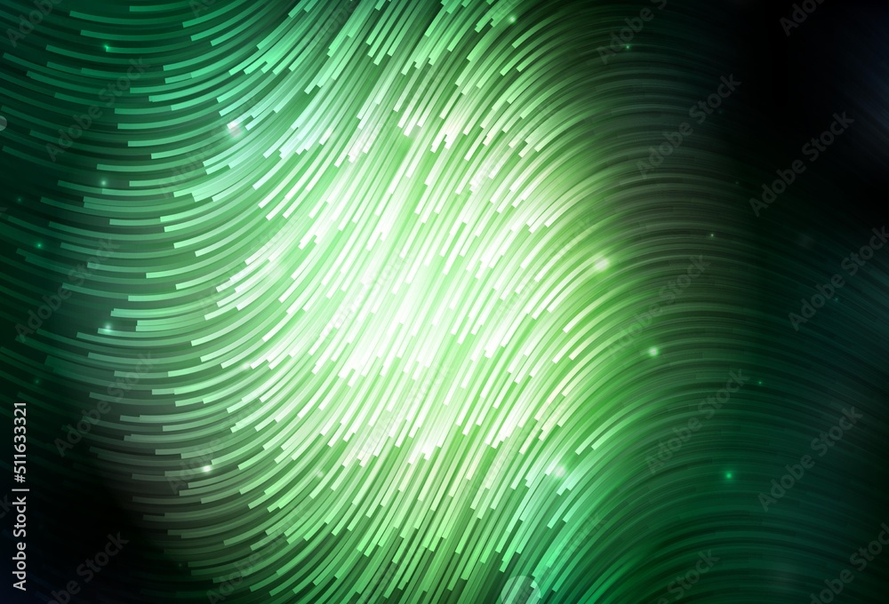 Dark Green vector background with curved lines.