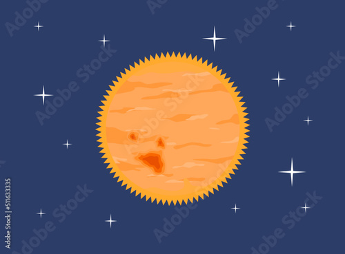 Sun Vector Illustration with Dark Starry Night Sky in Space with Sunspot and Ray for Astronomy Solar Astrophysics Science or Graphic Element Education