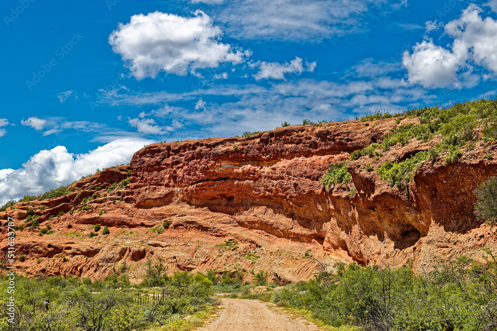 Red conglomerate hill and road near Oudtshoorn Red conglomerate hill and road near Oudtshoorn
