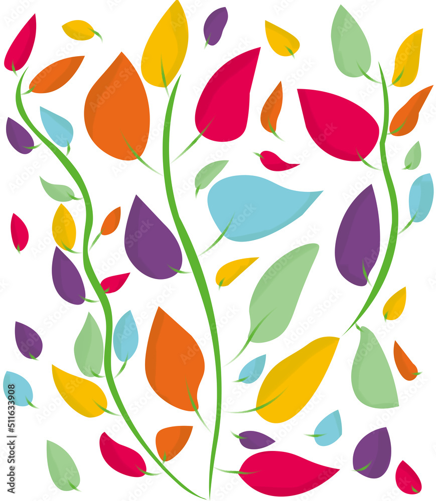 colors of rainbow in leaves with vines