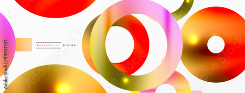 Minimal geometric abstract background. Shiny and glossy circle, line and round shapes design. Trendy techno business template for wallpaper, banner, background or landing