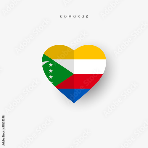 Comoros heart shaped flag. Origami paper cut Union of the Comoros national banner. 3D vector illustration isolated on white with soft shadow. Free Download Comoros heart shaped flag. Origami paper cut Union of the Comoros national banner. 3D vector illustration isolated on white with soft shadow. - GFXLoad