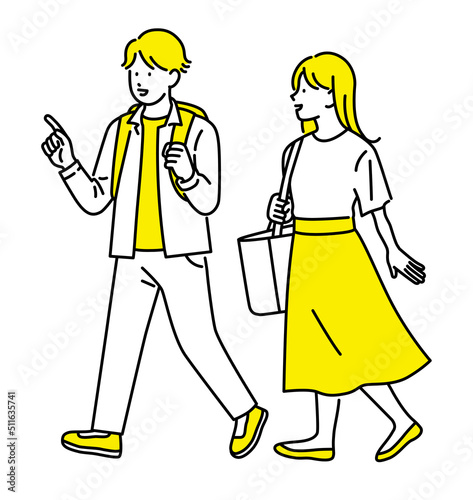 お出かけする男女のイラスト素材：観光しているカップル	
