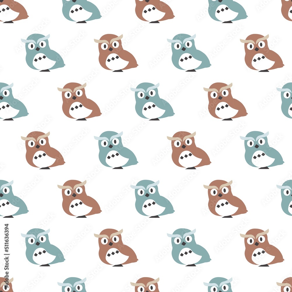 Cute Owl Bird Vector Graphic Cartoon Seamless Pattern