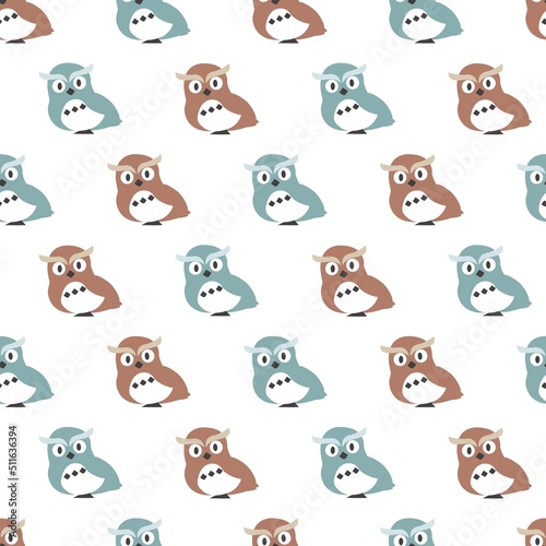 Fototapeta Naklejka Na Ścianę i Meble -  Cute Owl Bird Vector Graphic Cartoon Seamless Pattern