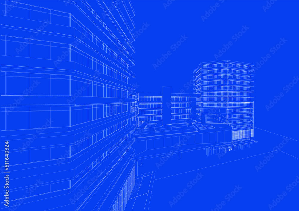 3d wireframe of building. sketch design.Vector