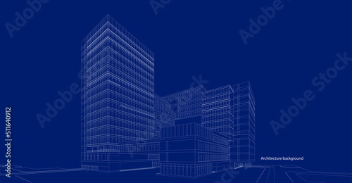 3d wireframe of building. sketch design.Vector