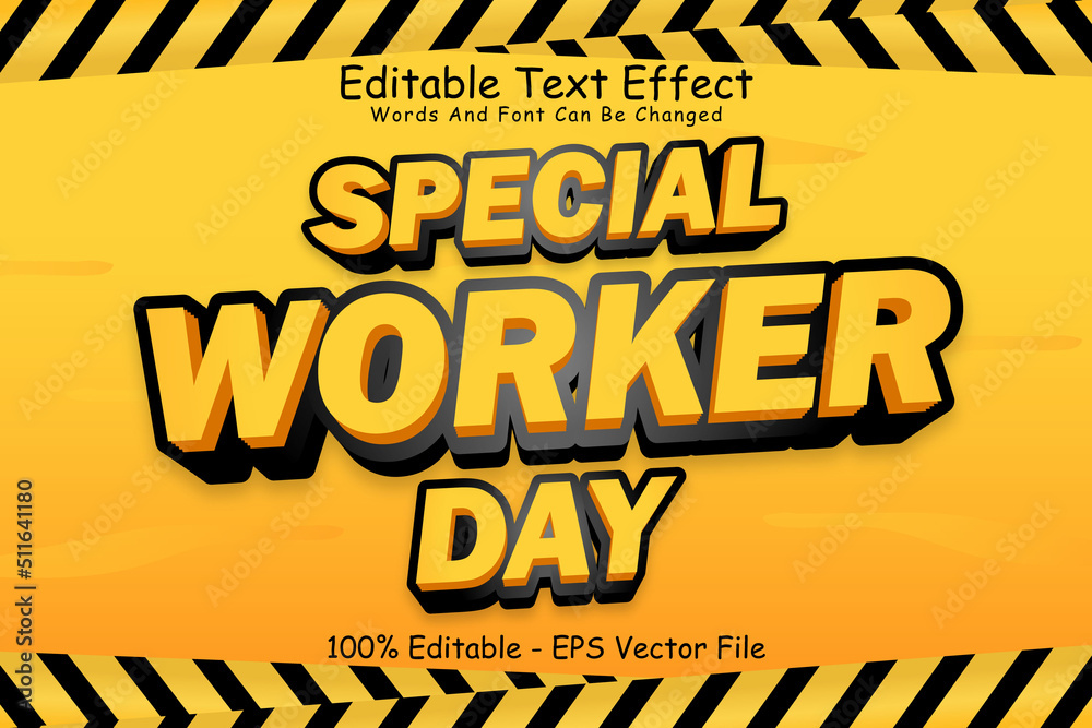 Special Worker Day Editable Text Effect 3 Dimension Emboss Cartoon Style