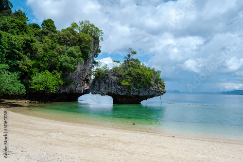 Koh Phakbia Island near Koh Hong Krabi, beautiful white sandy beach of Krabi Thailand. white beach and blue ocean photo