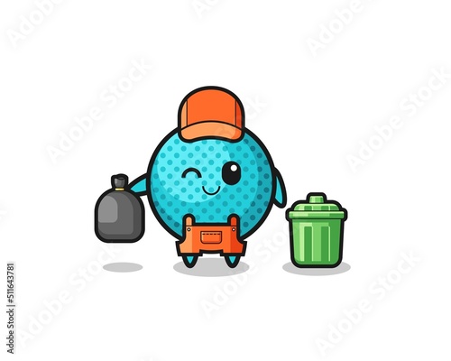 the mascot of cute spiky ball as garbage collector