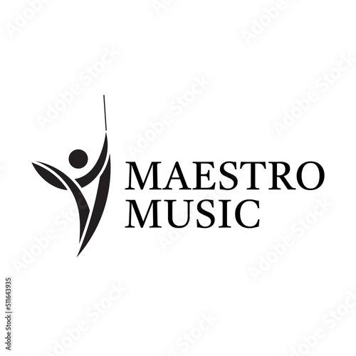 Maestro Orchestra Music Vector Logo With Conductor Illustration.