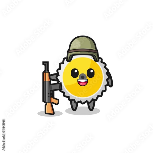 cute saw blade mascot as a soldier