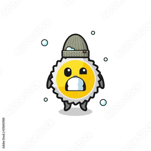 cute cartoon saw blade with shivering expression