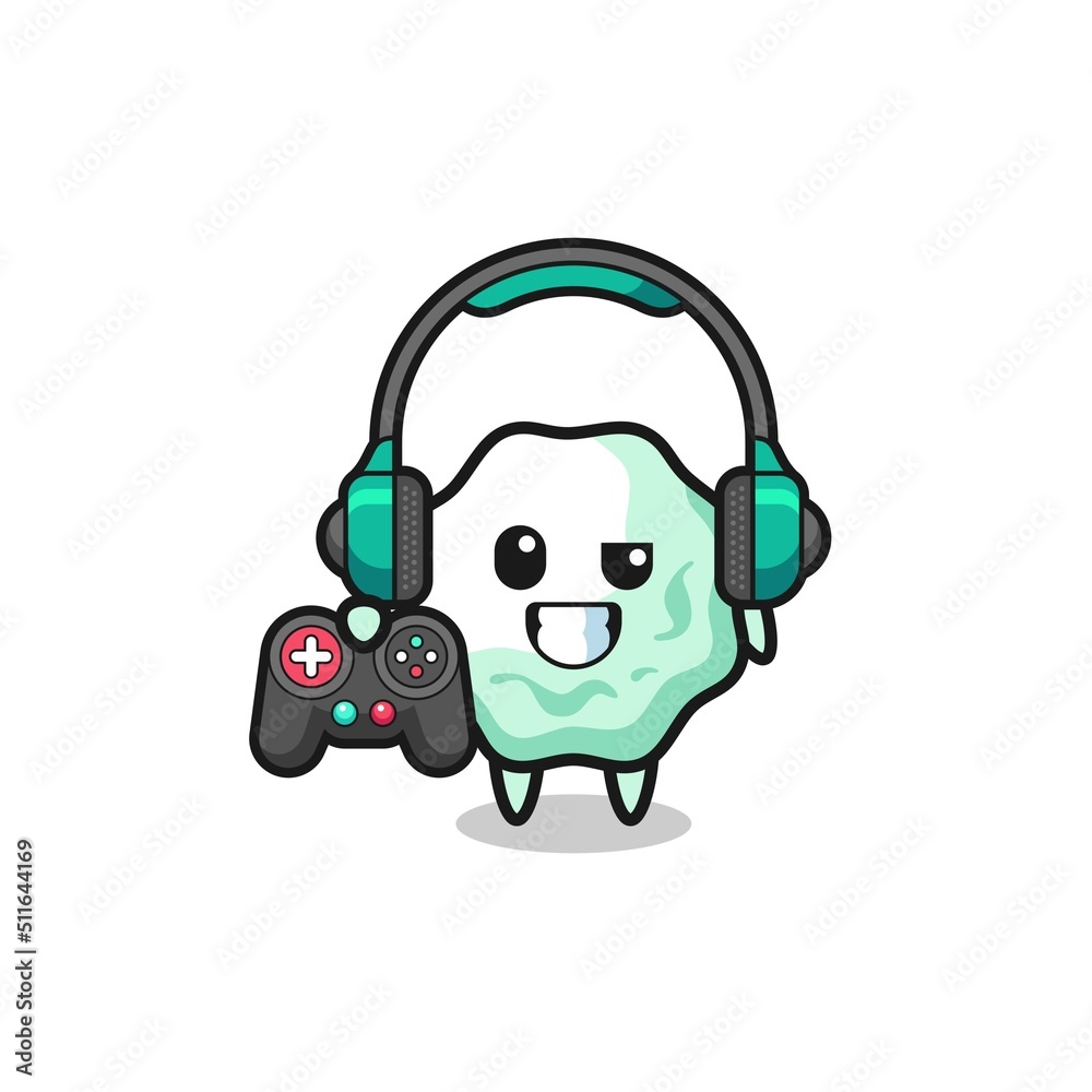 chewing gum gamer mascot holding a game controller chewing gum gamer mascot holding a game controller