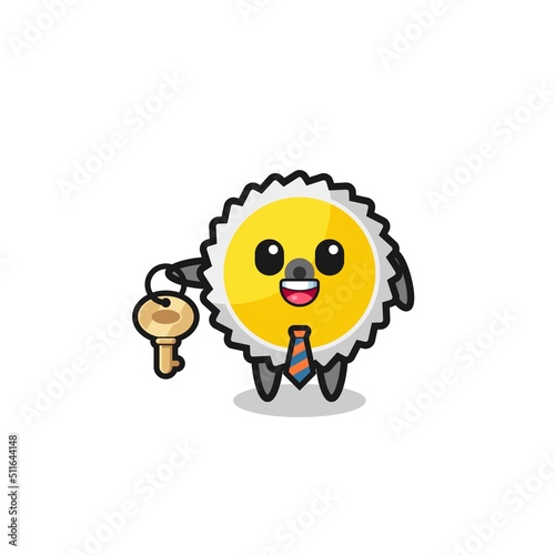cute saw blade as a real estate agent mascot