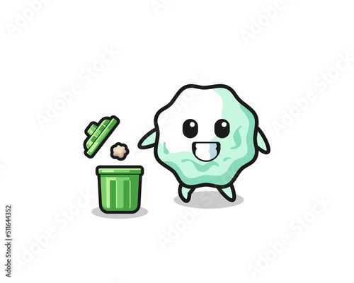 illustration of the chewing gum throwing garbage in the trash can